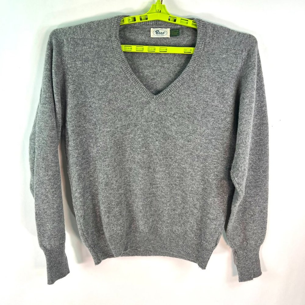 Bass 100% Lambs Wool Mens Gray  Pullover Knit Sweater USA Size L